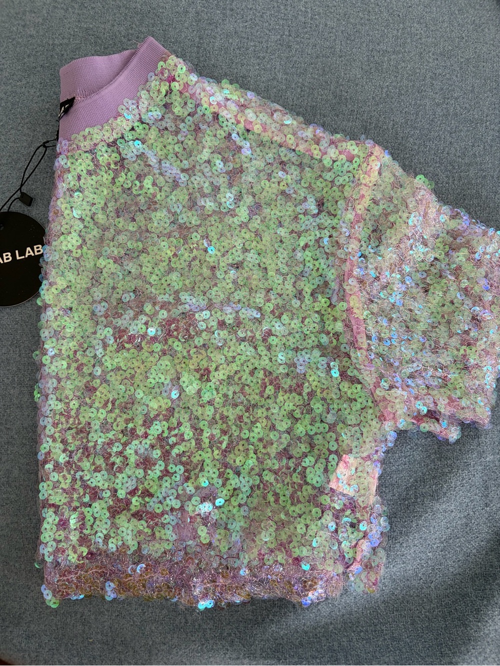 Sequin Crop Top in Iridescent Purple